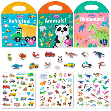 6 Sets Portable Jelly Quiet Busy Sticker Book, Vehicle & Animal & Ocean & Dinosaur & Insect & Space Reusable Sticker Books For Kids, Toddler Sticker Activity Book Preschool Learning Activities