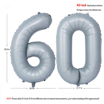 40 In Matte Gray Number Balloons Helium Foil Mylar Balloon Birthday Party Banquet Decoration 60
