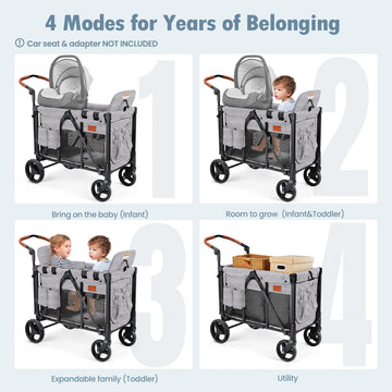 ZTDM Wagon Stroller for 2 Kids, High Seat & 5 Point Harness, Foldable All-Terrain Wagon for Toddler with Canopy, Parent Organize