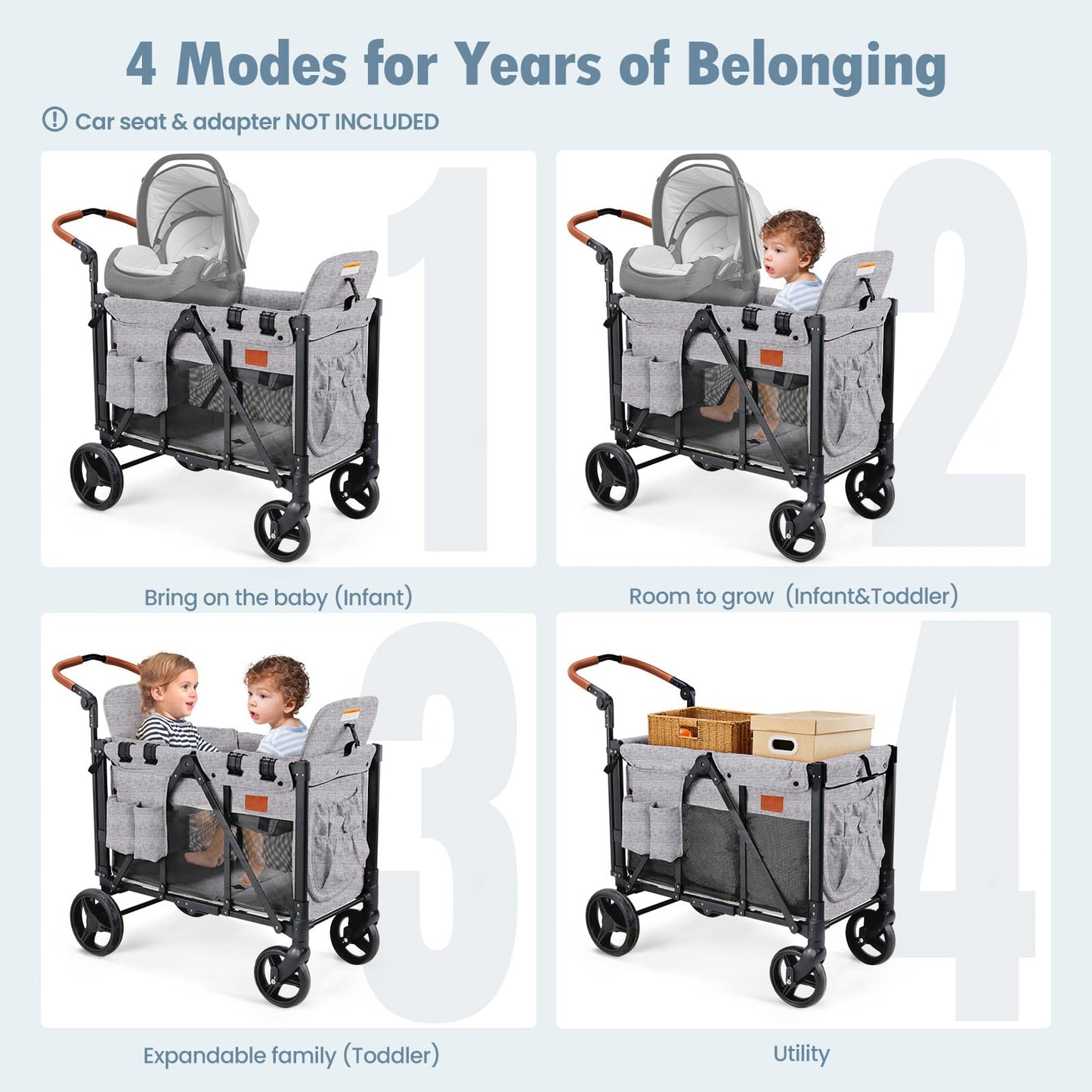 ZTDM Wagon Stroller for 2 Kids, High Seat & 5 Point Harness, Foldable All-Terrain Wagon for Toddler with Canopy, Parent Organize