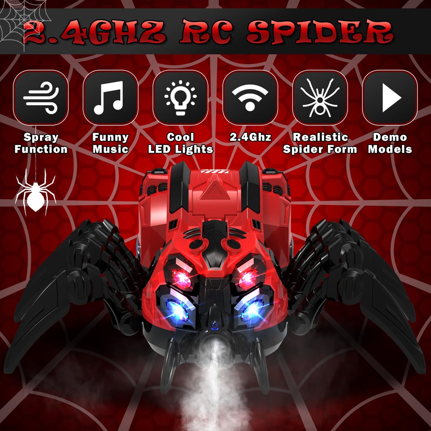 Remote Control Spider Toy, Robot Spider With 2.4 Ghz Remote Controller, Rc Spider Stunt Robot With Spray/Lights/Music, Realistic