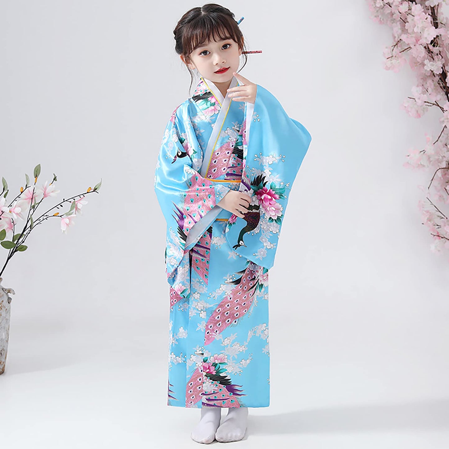CRFASIBE Japanese Traditional Dress Kimono Robe for Kids Girls Yukata Kimono Anime Cosplay Robe