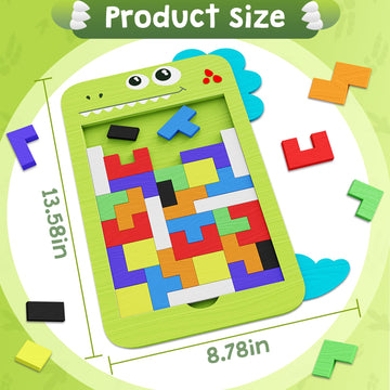 Mindpal 40 Pcs Wooden Blocks Puzzles, Jigsaw Puzzles, Dinosaur Wooden Brain Teaser Puzzles Iq Game Toy, Educational Puzzle, Inte
