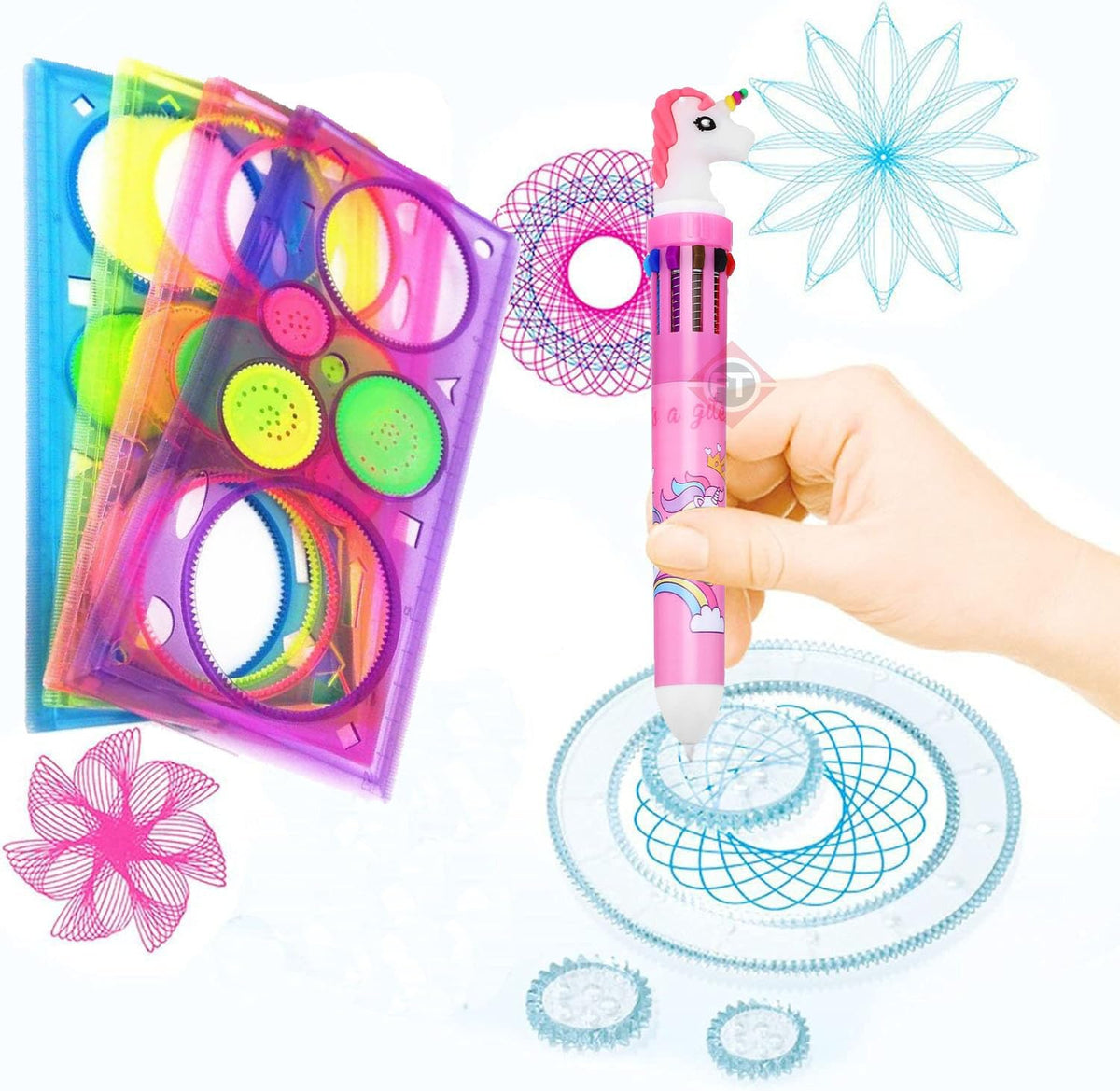 Firstly Creative Mandala Spirograph Geometric Ruler 2 Pcs And 1 Unicorn Pen Ten In One| Art & Craft Sets School Stationery Multi