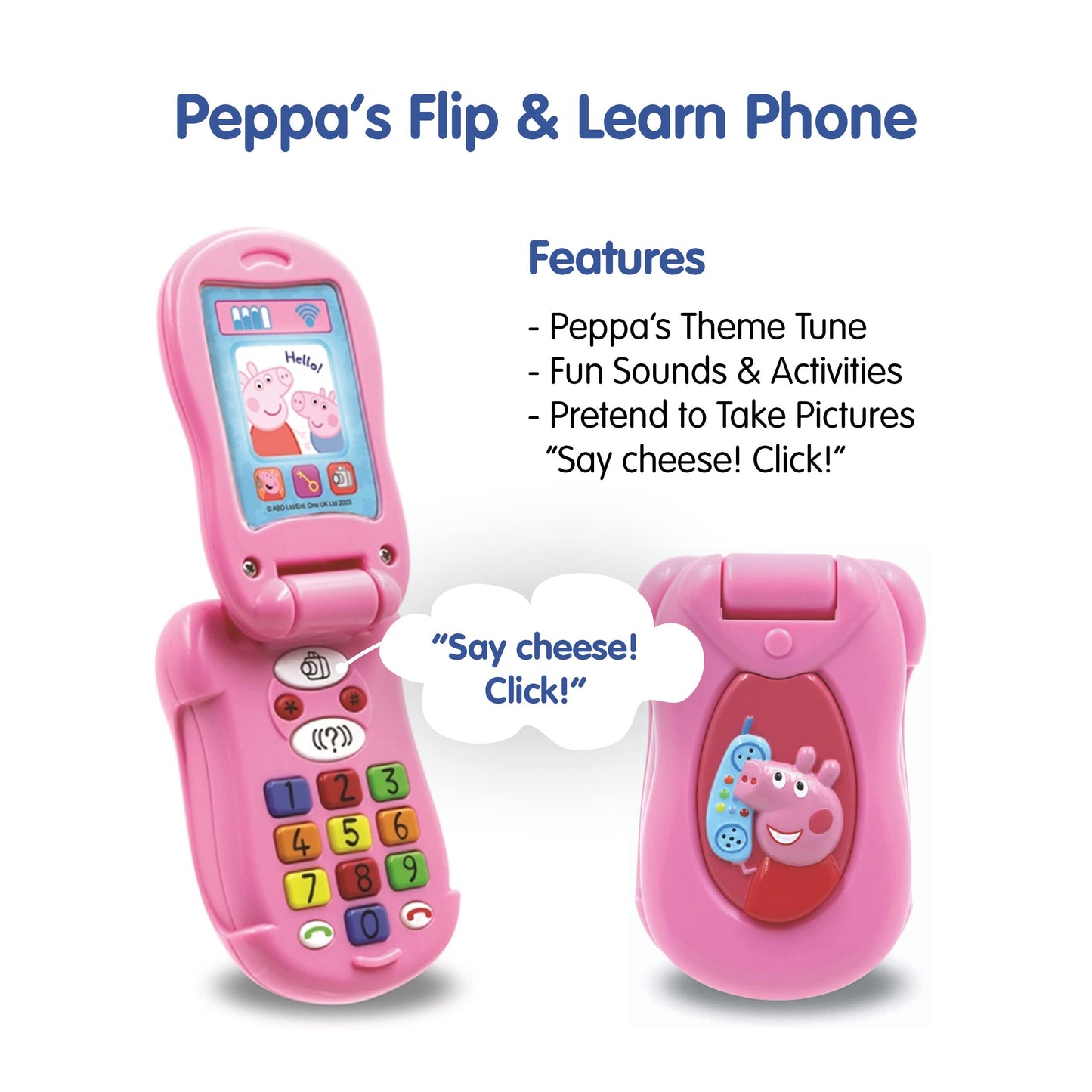 Peppa Pig PP06 Interactive Learning Flip & Learn Toy Phone for Kids, 3+ Years, Multicolor, Plastic
