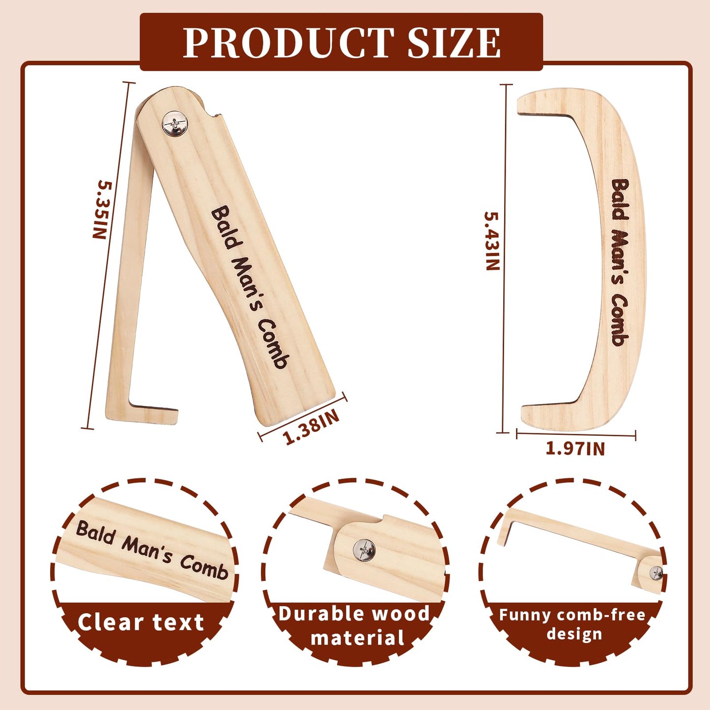 JULEASEL 2PCS Funny Bald Man Comb - Wood Gag Gift for Hair Loss, Model 546-9217-G11, Ideal for Birthdays & Over The Hill Parties