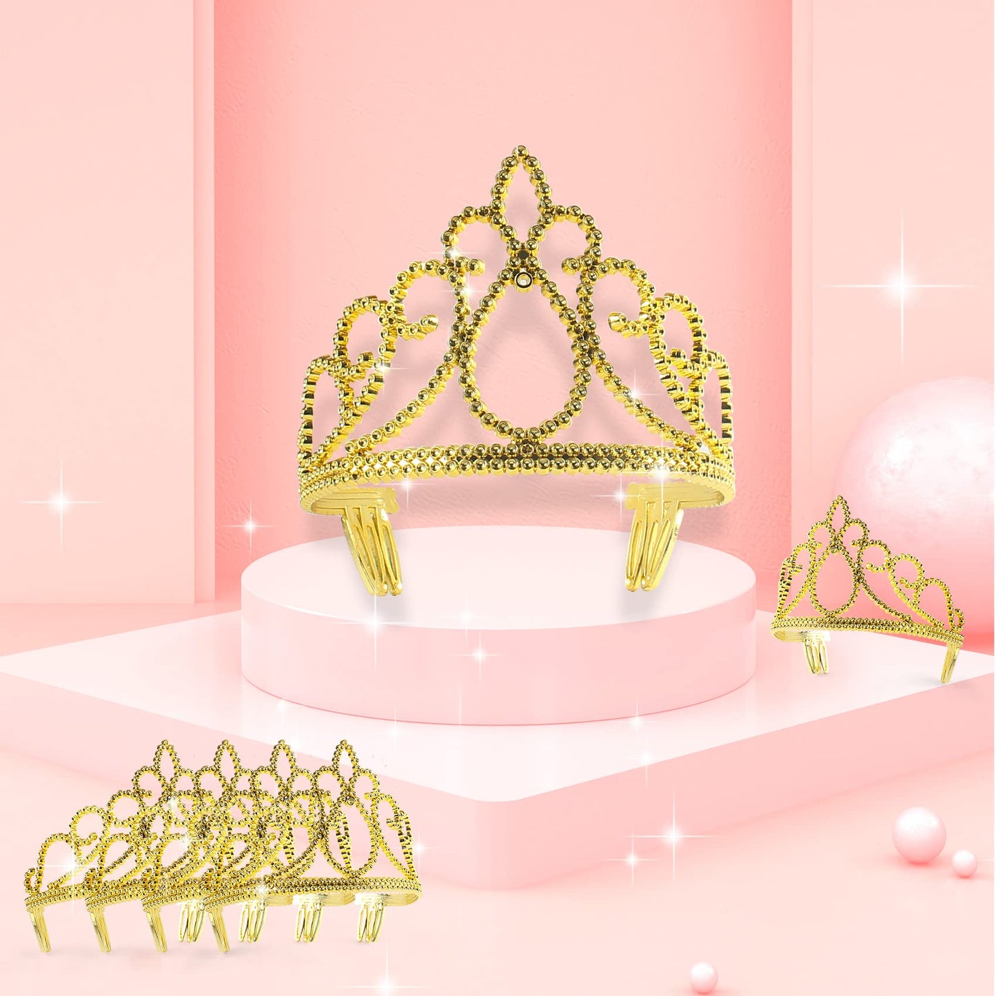 12 Pieces Princess Crowns for Girls Princess Crowns and Tiaras Dress up Costume Party Favor Accessories Gold Tiaras for Girls We
