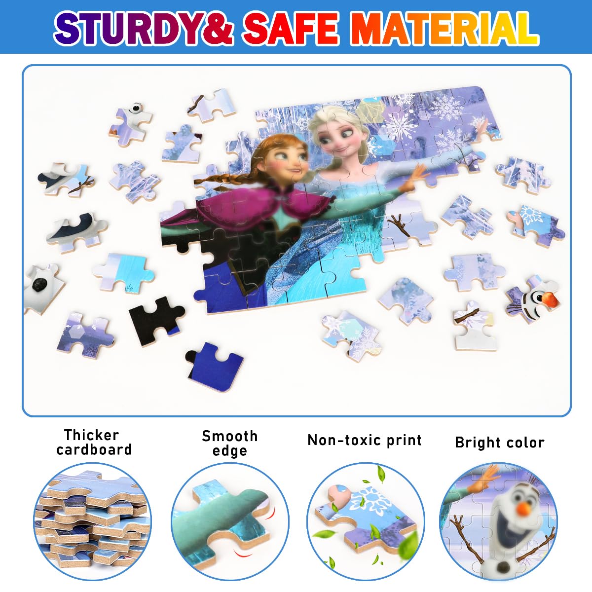 Puzzles For Kids Ages 4-8,Kids Puzzles In A Metal Box,Winter Princess Snowman Puzzles,Kids Boys Girls Learning Educational Puzzl