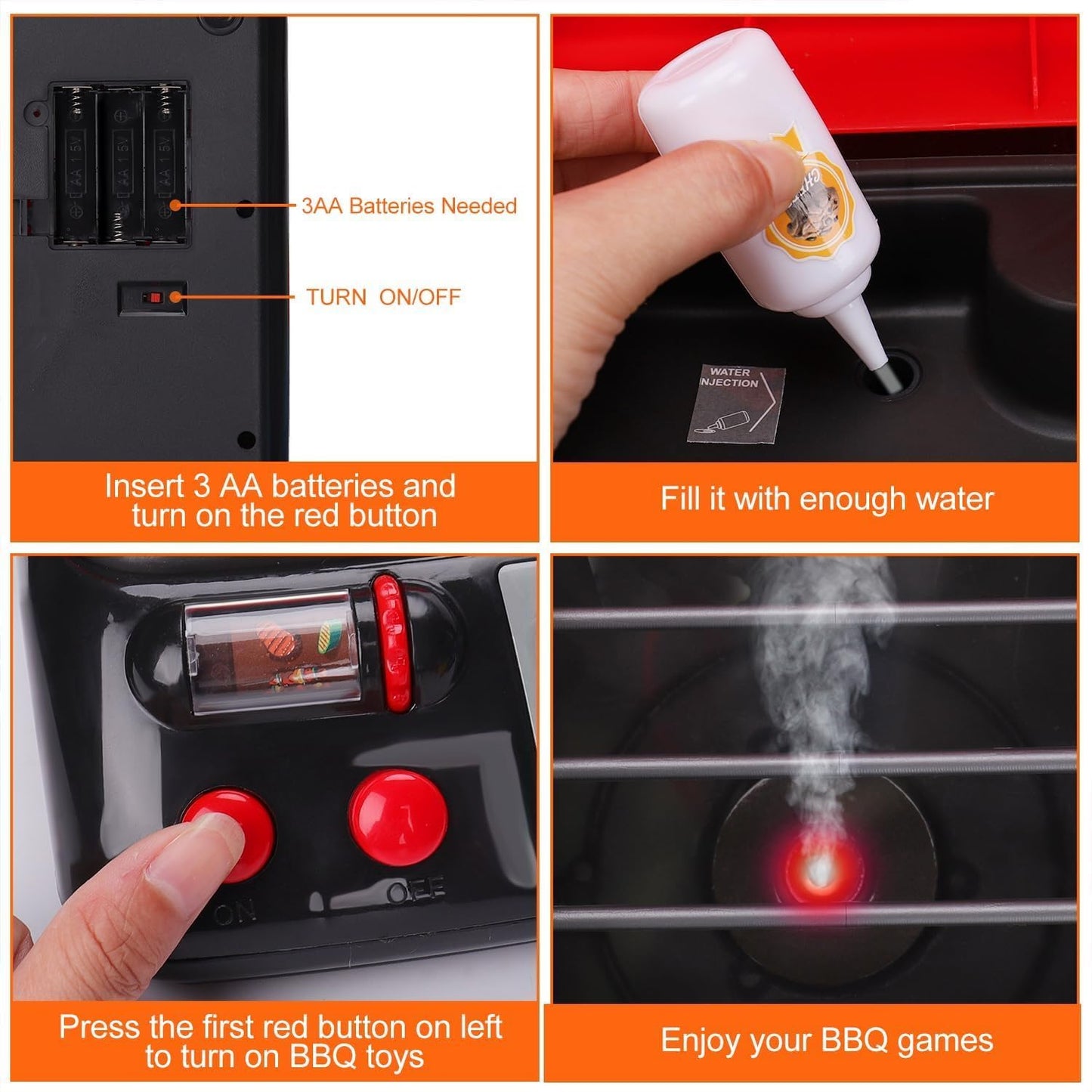Kids Grill Playset Kitchen Toys With Apron Hat For Cooking Food Smoke Light Outdoor Pretend Play Accessories 3-5 4-8 Bbq Outside