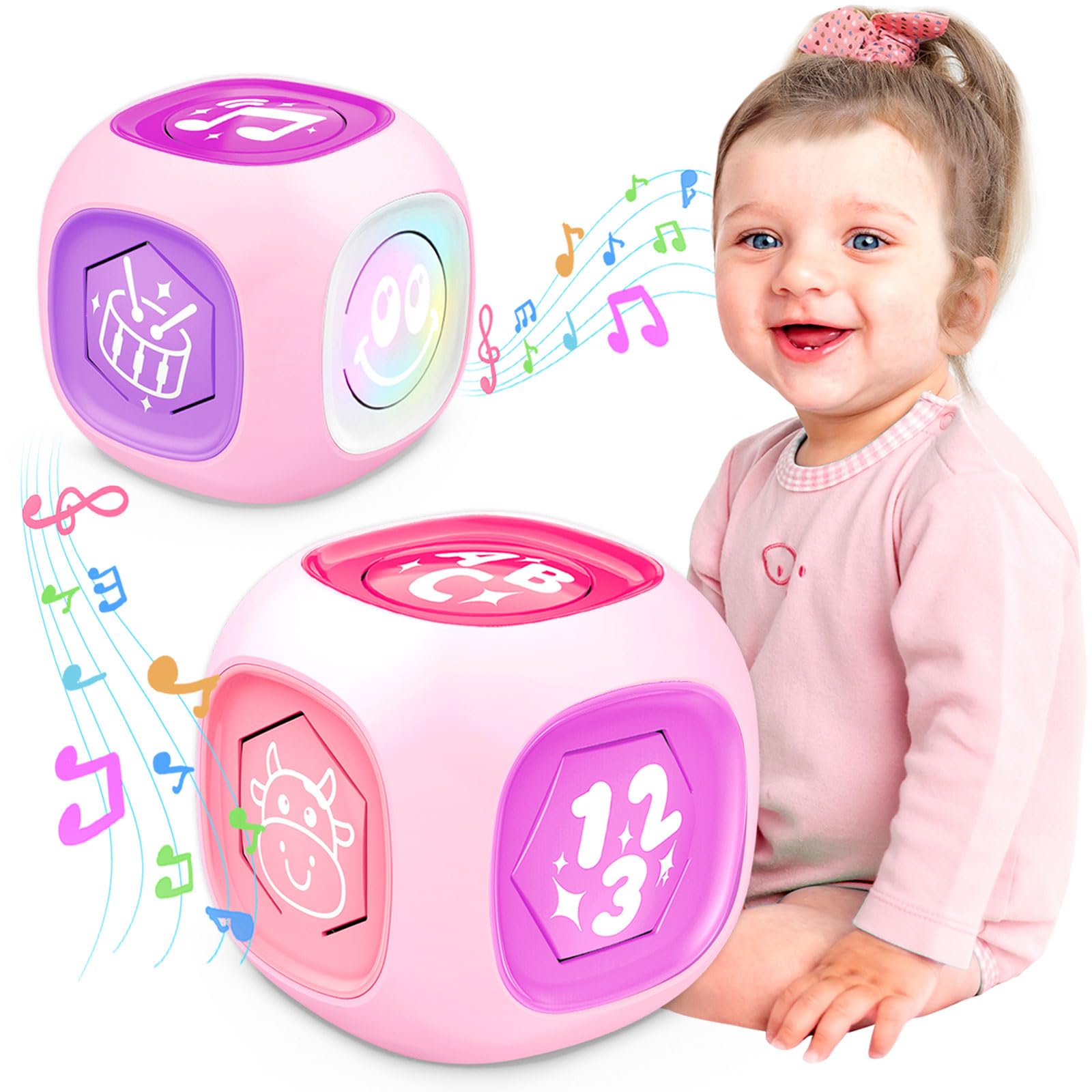 Musical Learning Toys For 1+ Year Old Girl, Bilingual Early Learning Educational Cube With Light & Sound, Baby Girl Toys 12-18 M