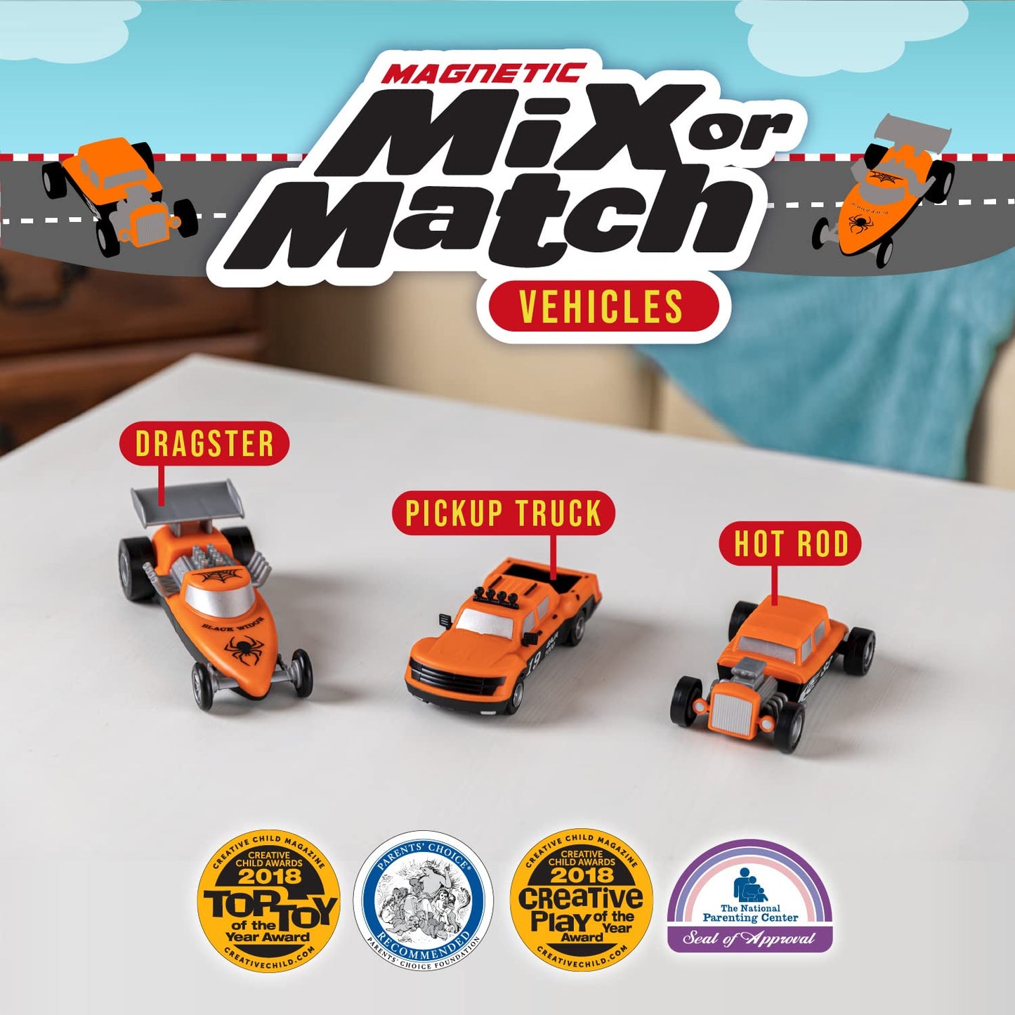 POPULAR PLAYTHINGS Mix or Match Vehicles, Magnetic Toy Play Set, Race Cars
