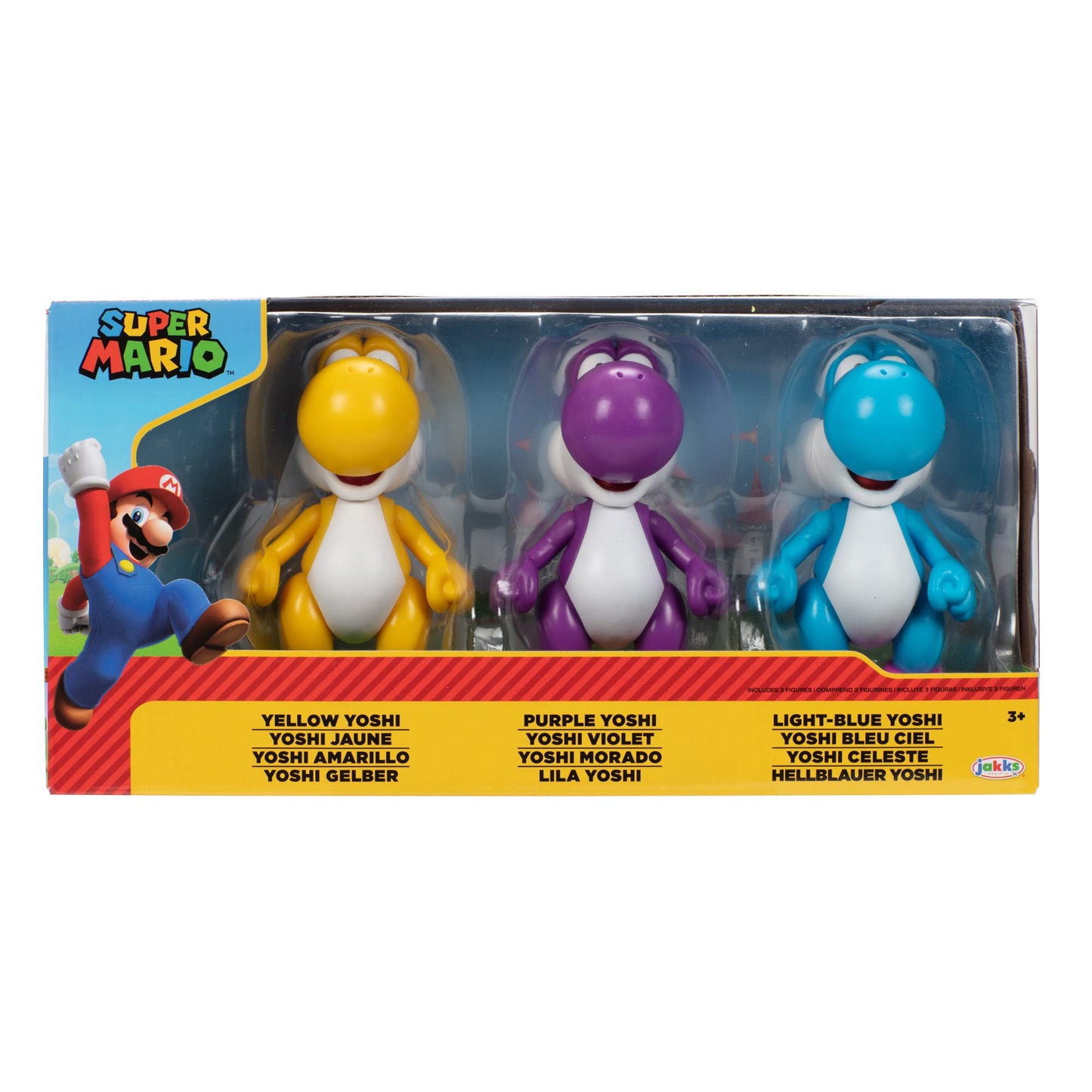 Nintendo Yoshi 3-Pack Action Figures, 4 Inch / 10Cm Authentic Super Mario Figures Includes Yellow Yoshi, Purple Yoshi And Light-