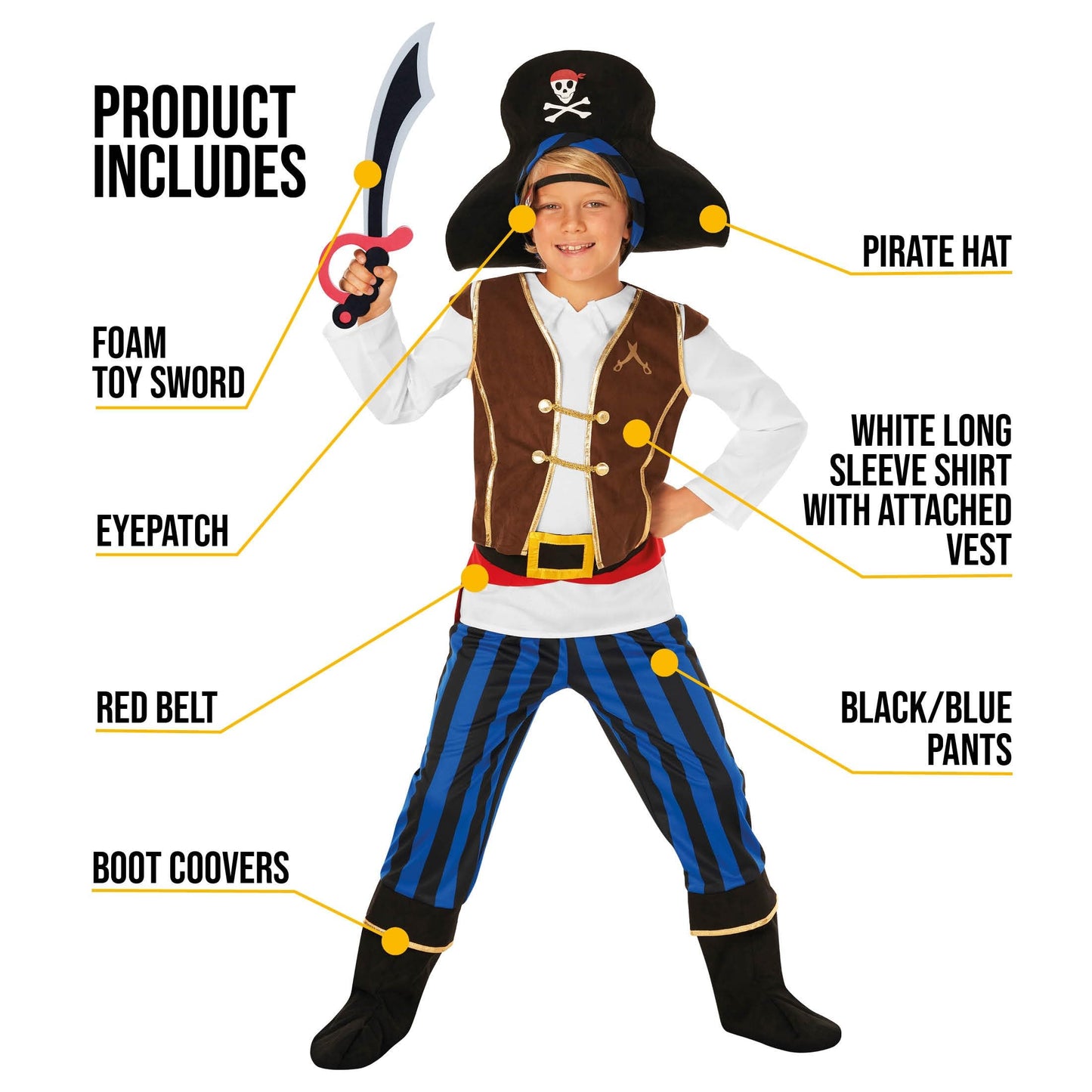 Morph Pirate Costume For Kids - Boys Pirate Outfit, Fun Dress Up Costume For Halloween, Parties, Dress Up Events, 4-6 Years