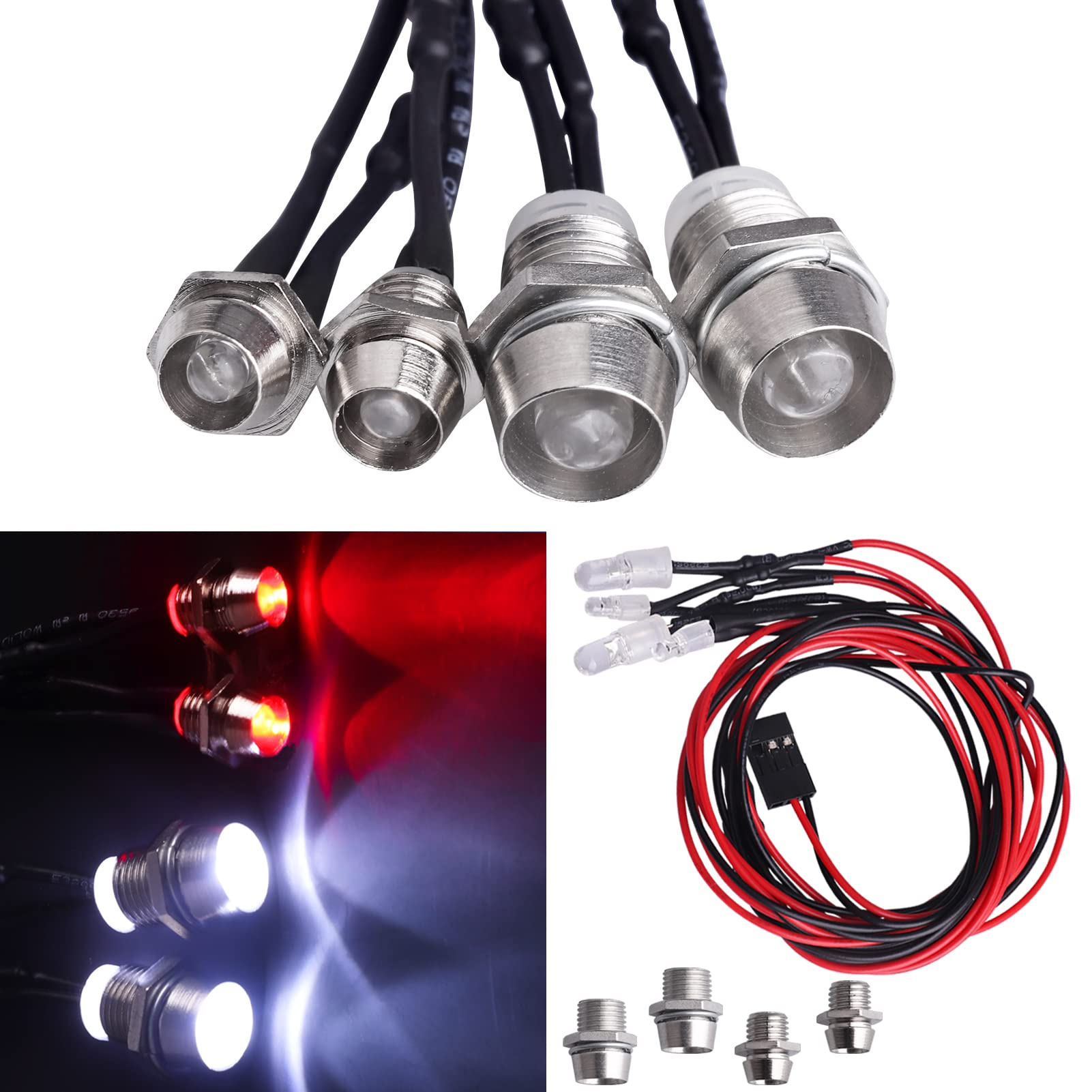 GoHobby RC Car Lights 4LEDs Headlights Taillight Kit Compatible with Traxxas HSP Tamiya Redcat RC4WD Axial SCX10 RC Car Truck Cr
