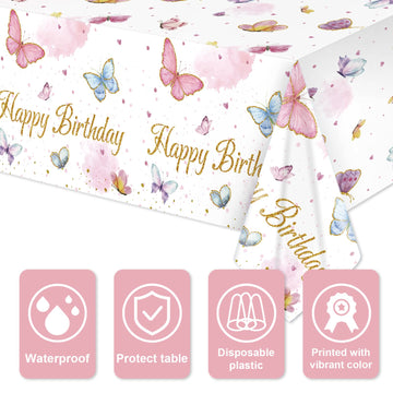 Tiamon 3 Pack Butterfly Tablecloth Birthday Party Decorations Plastic Waterproof Table Covers Rectangular Disposable Decor 108 x
