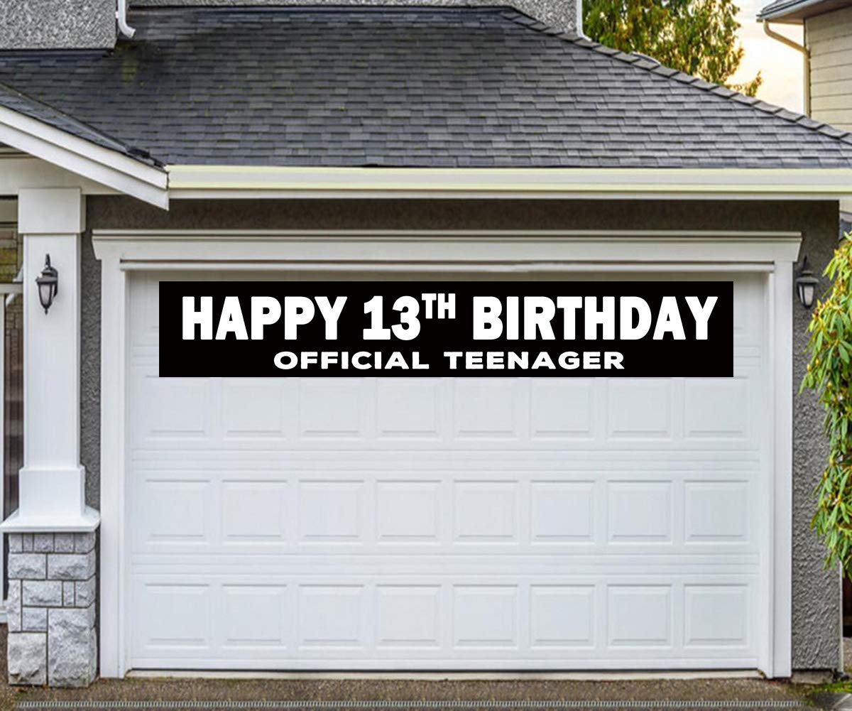 Large Happy 13Th Birthday Banner, Official Teenager Banner, 13 Years Birthday Sign Banner Black And White, 13Th Birthday Party S