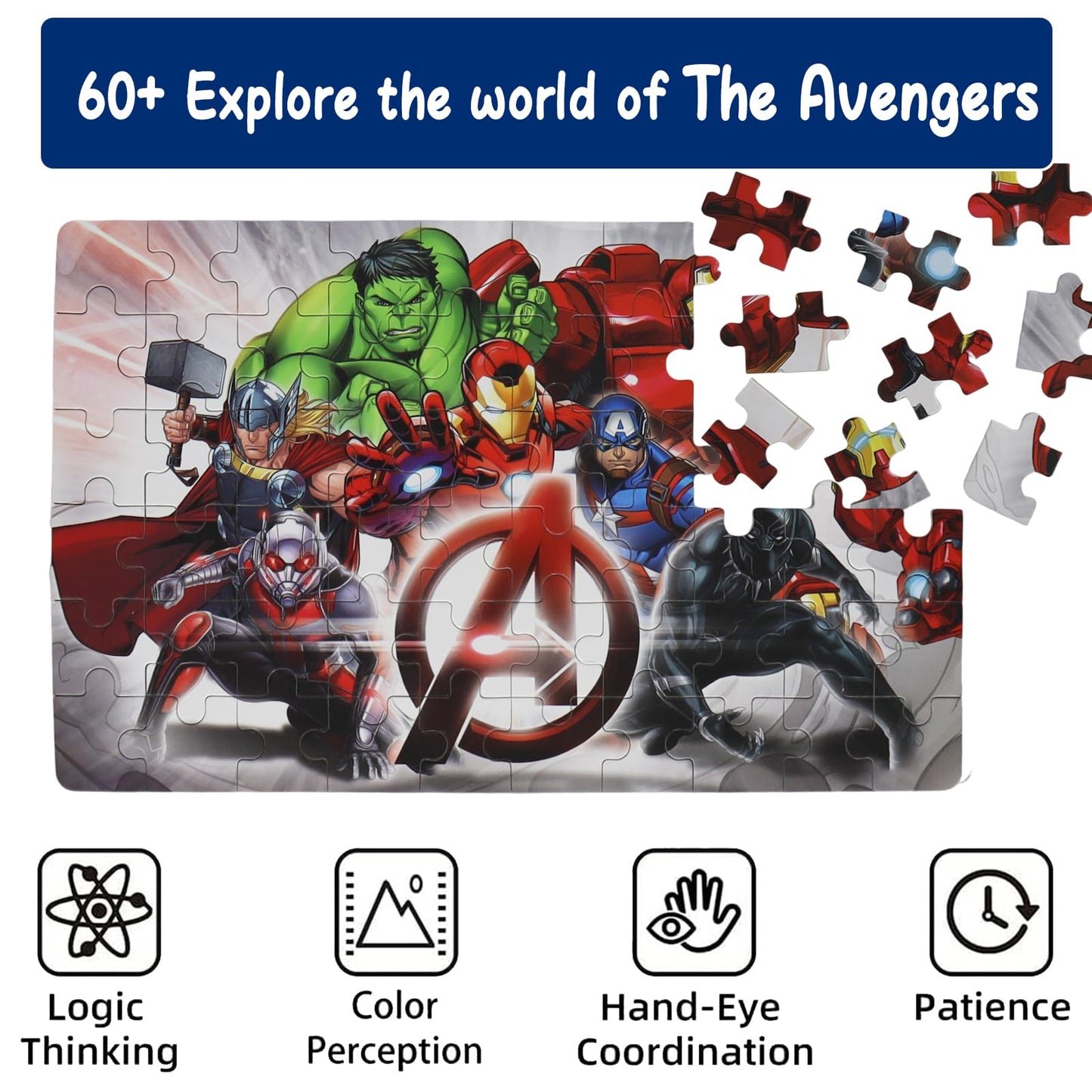 Jigsaw Puzzles For Kids Ages 4-8,60 Pieces Marvel Superhero Hulk Avengers Puzzle Toys For Children Girls And Boys,Learning Educa