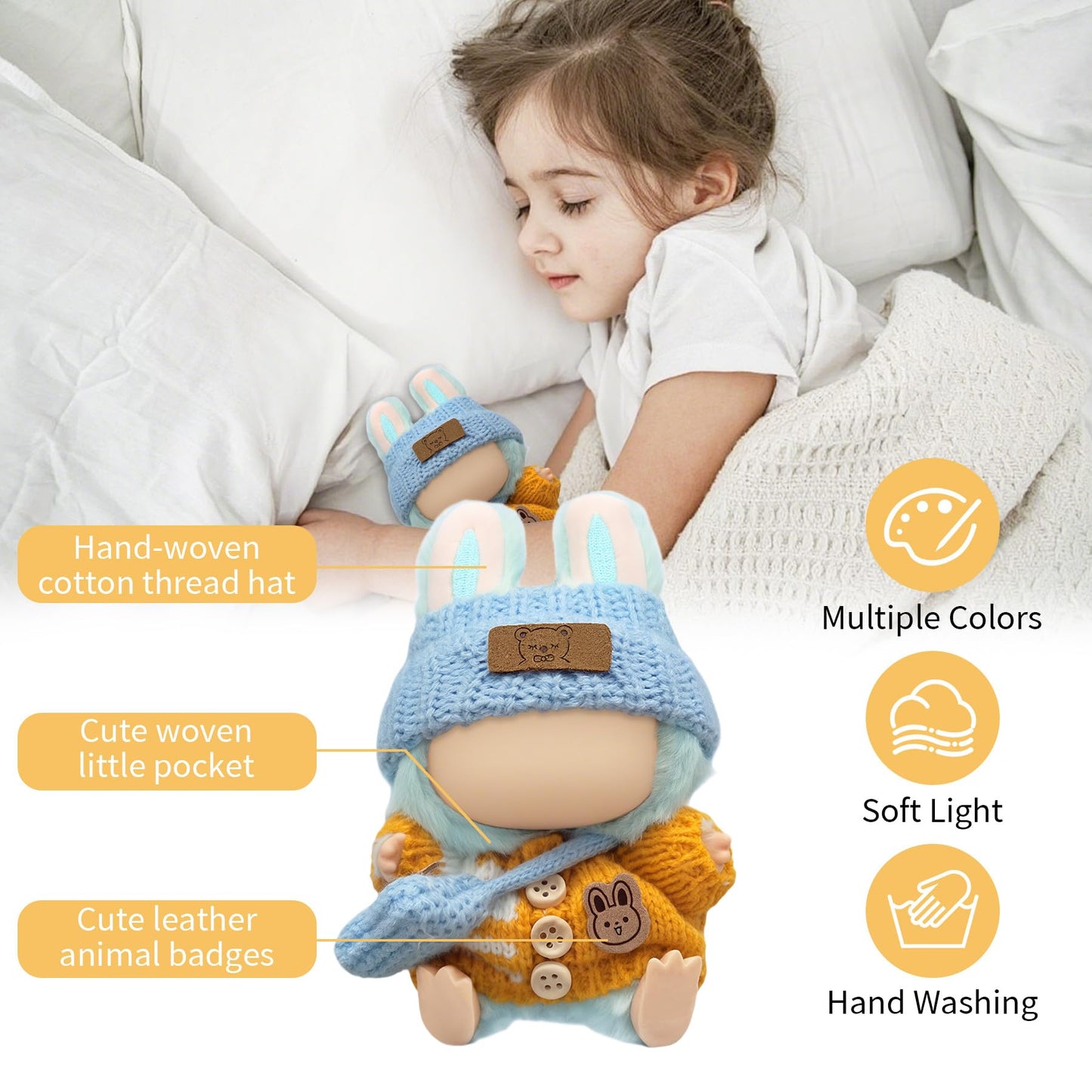 Clothes for 17cm Doll (NO Doll)  Handcrafted Crochet Outfits for 17cm Dolls with Accessories Boy and Girl 6-Piece Clothes Set  Cute Stylish Clothing with hat and Bag for Dolls Dress up (Yellow)