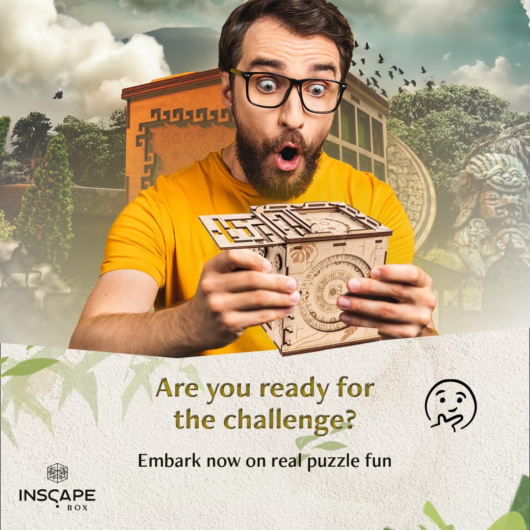 INSCAPE Puzzle Box - Maya's Myths Escape Room Game - Brain Teaser - Medium to Large, Birch Plywood, Hidden Compartments