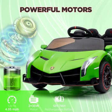 12V Kids Ride On Car, Hetoy Licensed Lamborghini Venono Electric Car W/Parent Remote Control, Scissor Door, 3 Speeds, Led Headlights, Rocking & Music, Battery Powered Ride On Toy For Boys Girls, Green