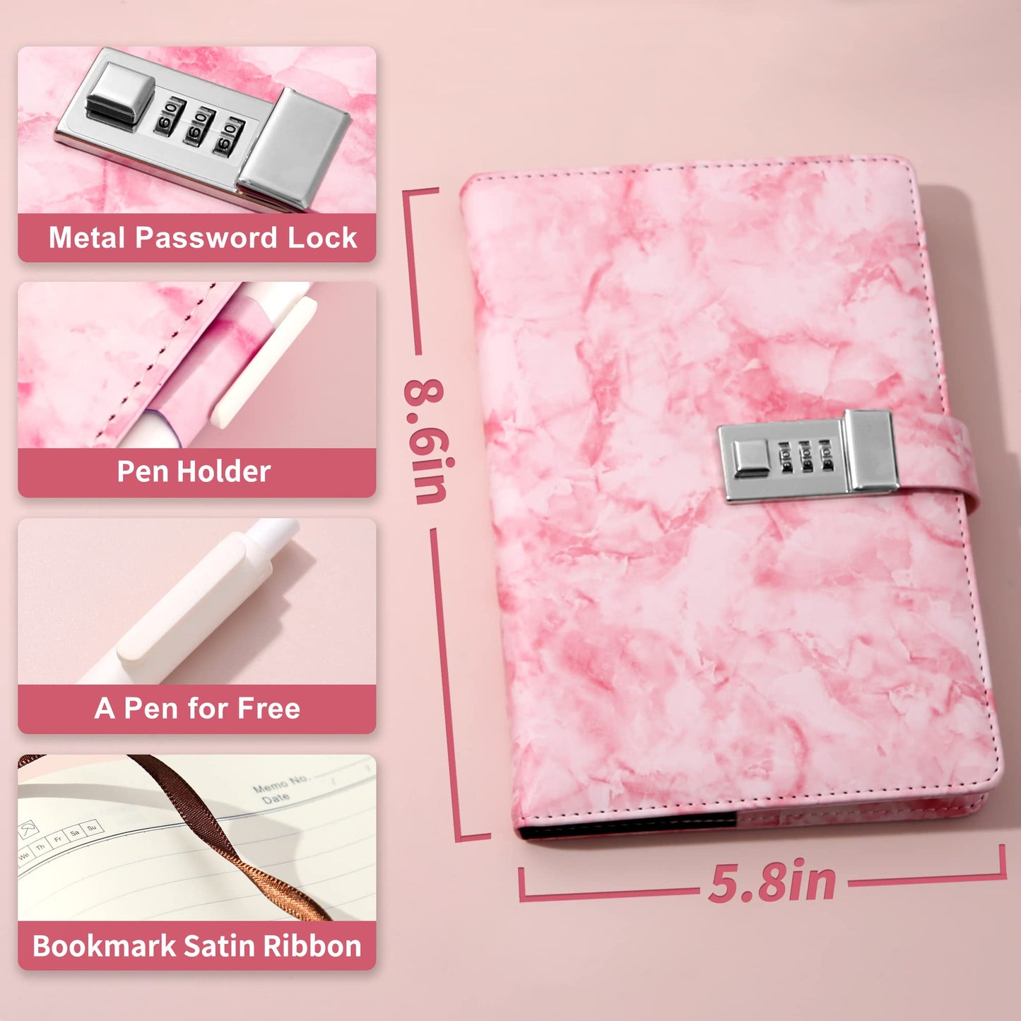 Cagie 2 Pack Marble Diary With Lock For Girls And Women, Secret Journal With Lock 192 Pages Waterproof Girls Locked Diary With P