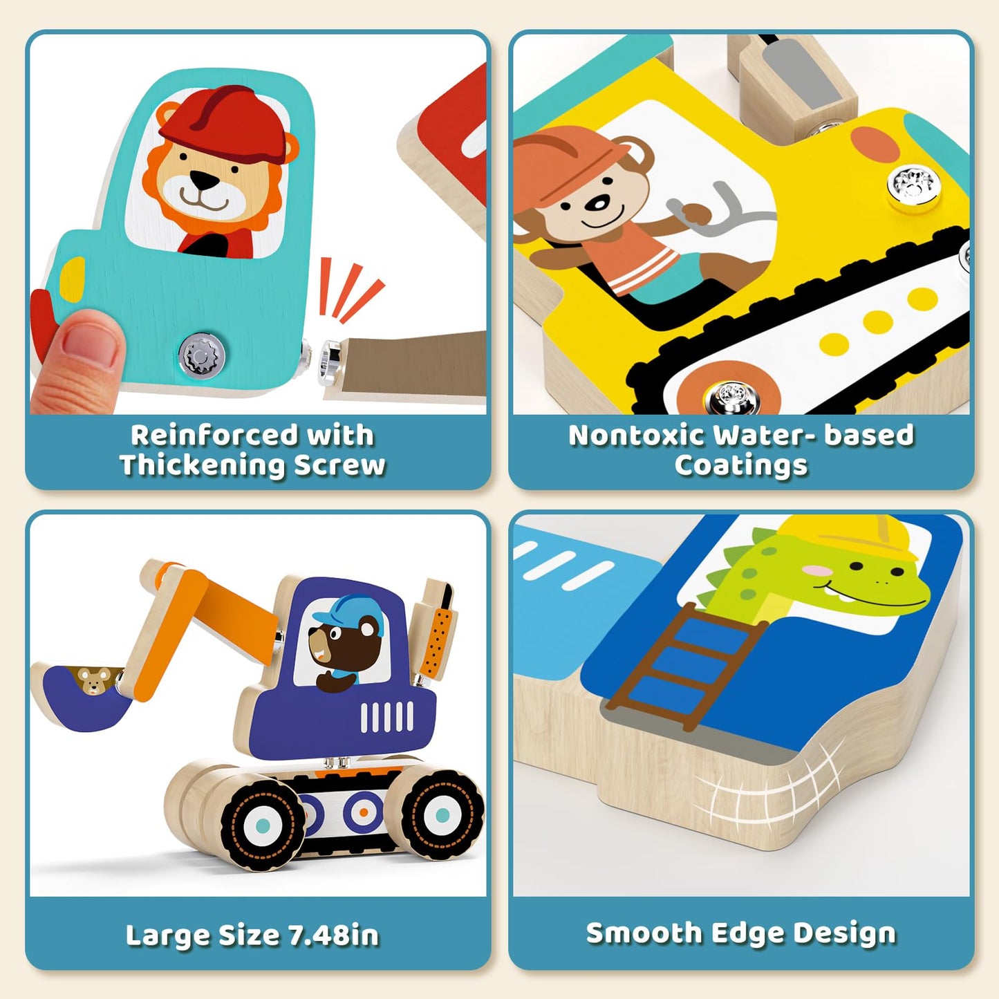 Lehoo Castle Montessori Toys for 3 Year Old  Take Apart Construction Truck STEM Toy for 3-4 3-5 4-5 Year Old Boys  Snap Together Wooden Educational Learning Building Toys Gift for Toddlers