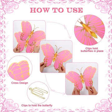 Wettarn 20 Pcs Butterfly Centerpieces For Tables Butterfly Party Decorations 3D Golden Butterfly Table Toppers Centerpiece For Girl Party Birthday Baby Shower (Pink, Purple,12 X 9 In,10 X 7 In)