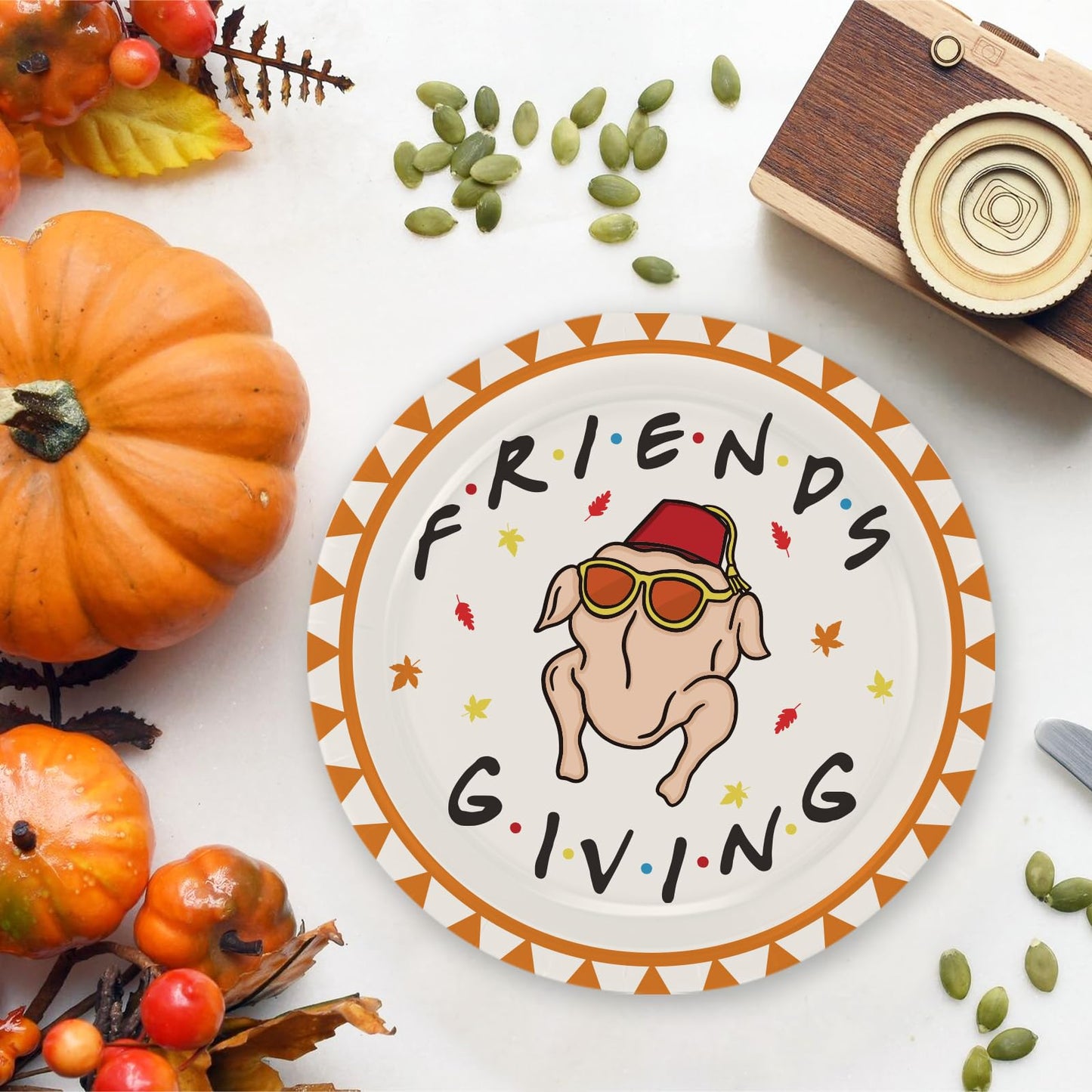 Arsemica Friendsgiving Paper Plates, 50 Count Disposable Thanksgiving Dinner Plates, Friendsgiving Party Decor Supplies, Funny F
