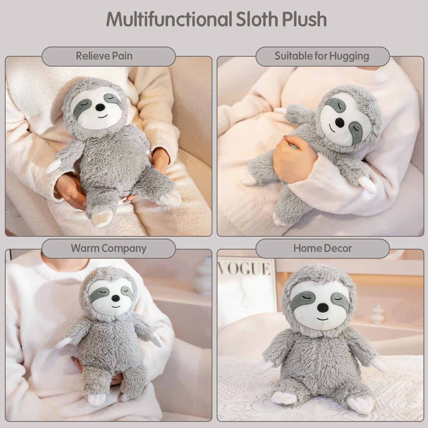Finebee Sloth Heated Stuffed Animals, Microwavable Stuffed Animals For Cramps & Pain, Lavender Scented Weighted Sloth Plush Gift
