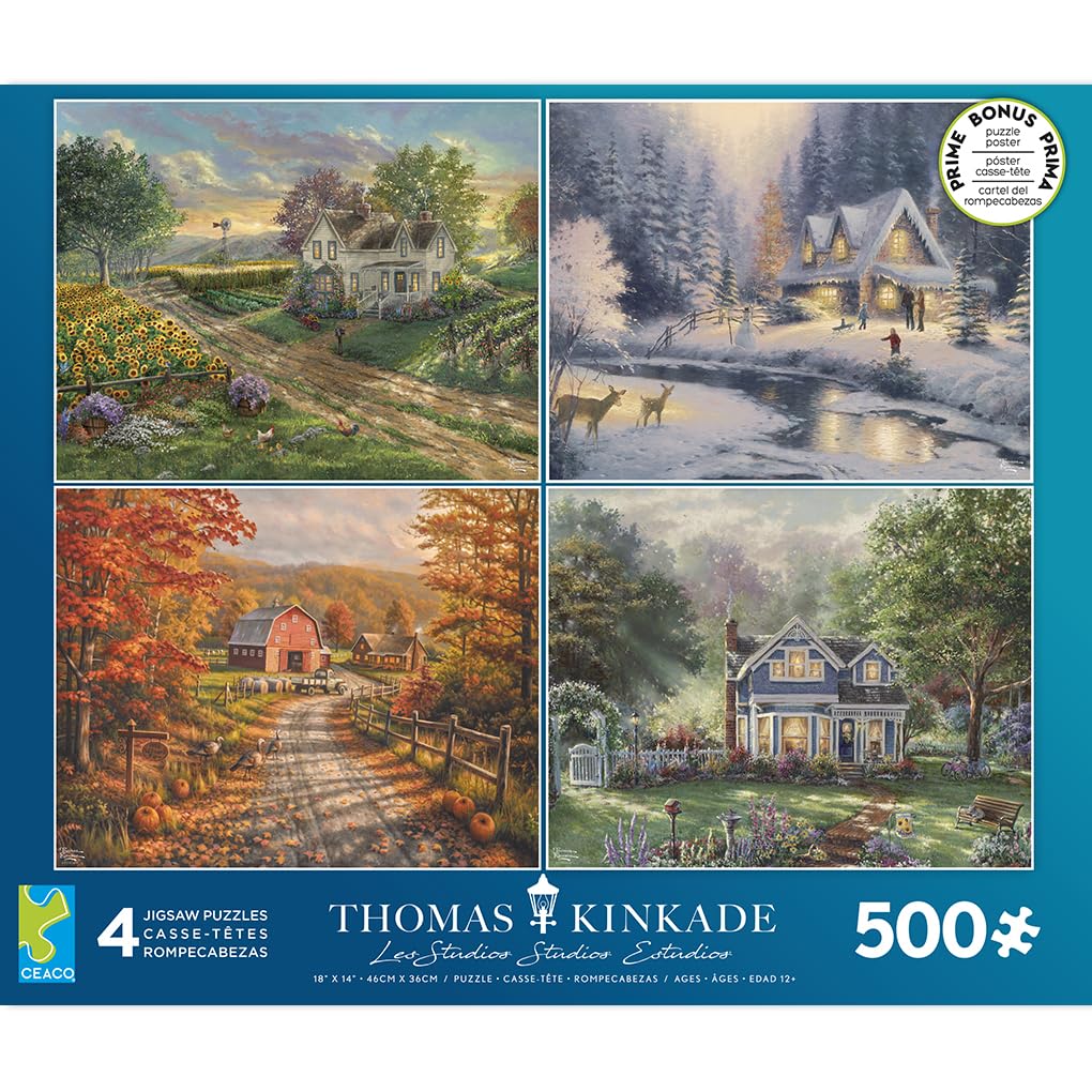 Ceaco - 4 In 1 Multipack - Thomas Kinkade - Seasons - (4) 500 Piece Jigsaw Puzzles