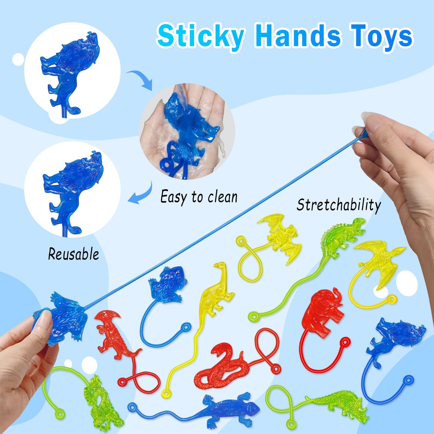 36Pcs Sticky Hands Bulk Animal Dinosaur Party Favors For Kids Stretchy Sticky Hand Fidget Toys Goodie Bag Stuffers Treasure Box Toys For Classroom Prizes Birthday Party Supplies Easter Basket Stuffers