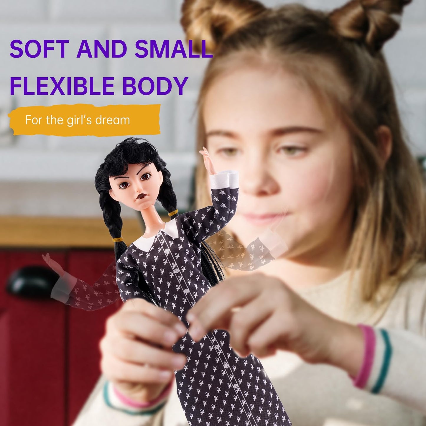 Ttsuimiless 11.5 Inch Girls Dolls, Toys Long Sleeve Dots Black Hair & Black Shoe, Birthday For Girls Fans Kids
