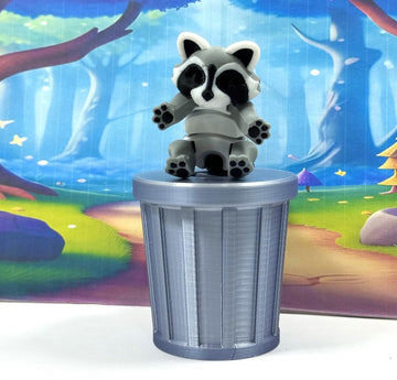 3D Printed Racoon With Trash Can, Articulated Racoon Fidget Toy For Adhd Autism, Gray, Black And White Trashcan Raccoon, Trash P