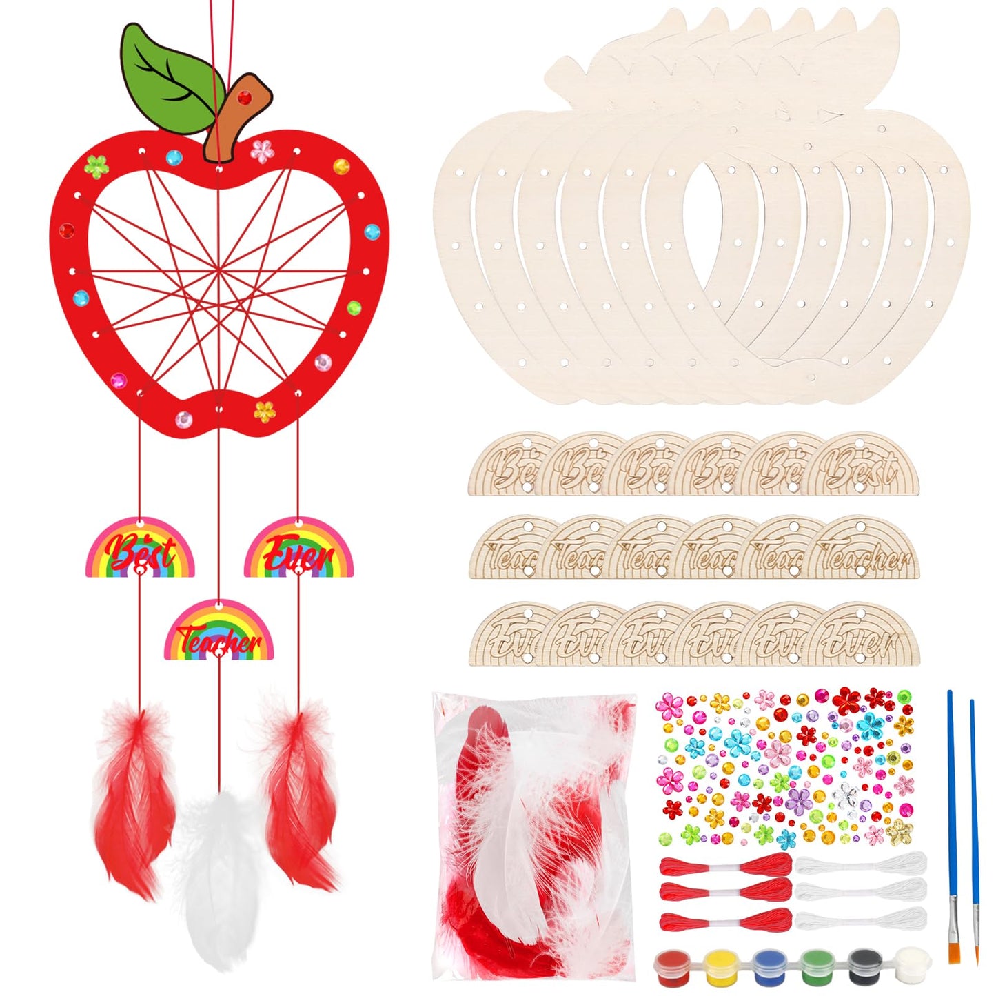 Fennoral 6 Pack Dream Catcher Craft Kit For Kids Paint You Own Apple With Rainbow Dreamcatcher Diy Coloring Wooden Art And Craft