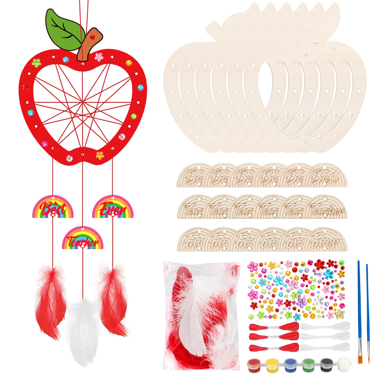 Fennoral 6 Pack Dream Catcher Craft Kit For Kids Paint You Own Apple With Rainbow Dreamcatcher Diy Coloring Wooden Art And Craft