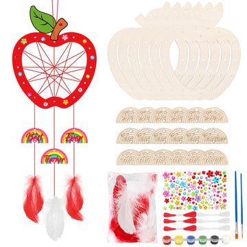Fennoral 6 Pack Dream Catcher Craft Kit For Kids Paint You Own Apple With Rainbow Dreamcatcher Diy Coloring Wooden Art And Craft