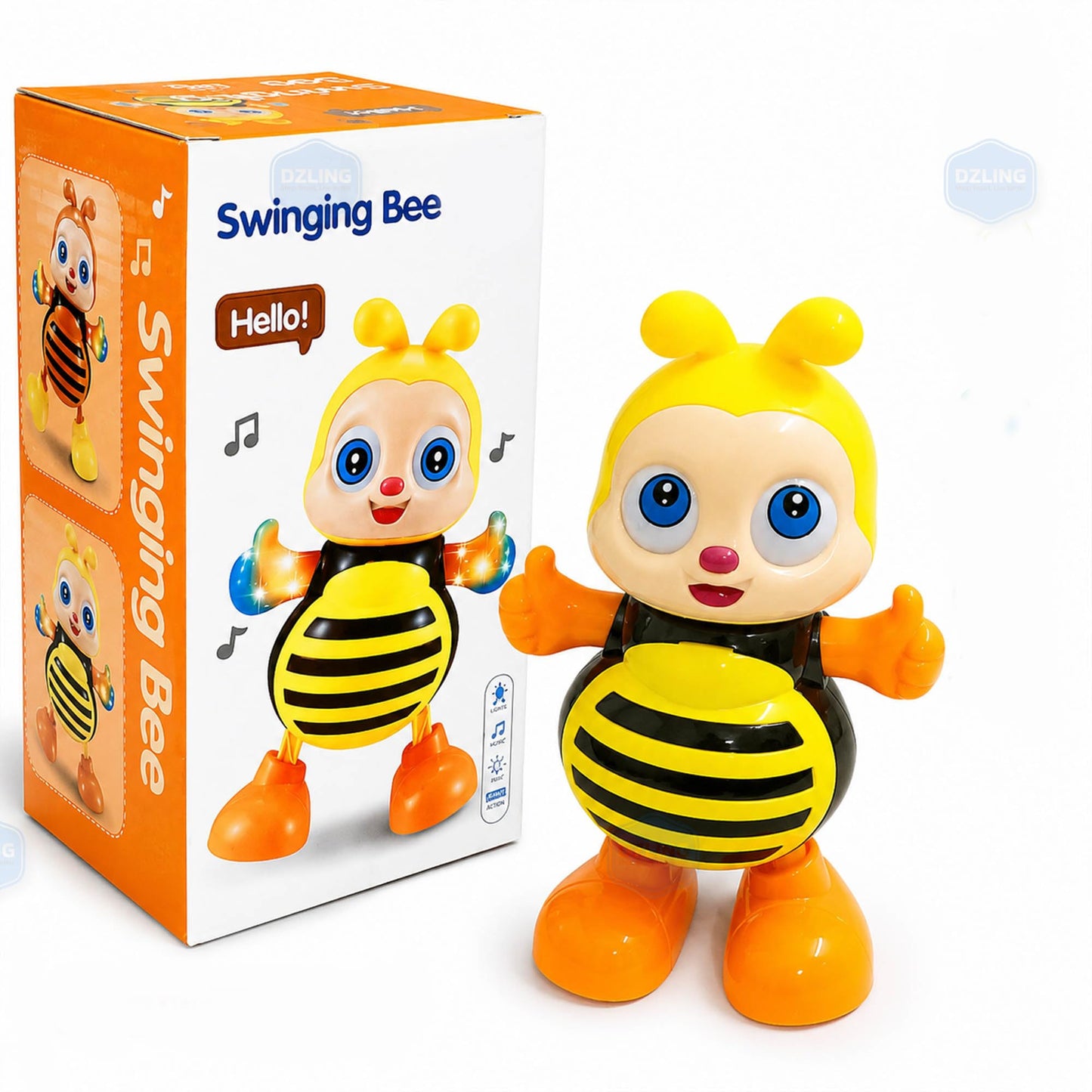 DZLING Musical Swinging Bee Toy for Kids with Lights & Sound | Dancing Bee Toy with Music & Moving Hands | Fun Educational Toy f
