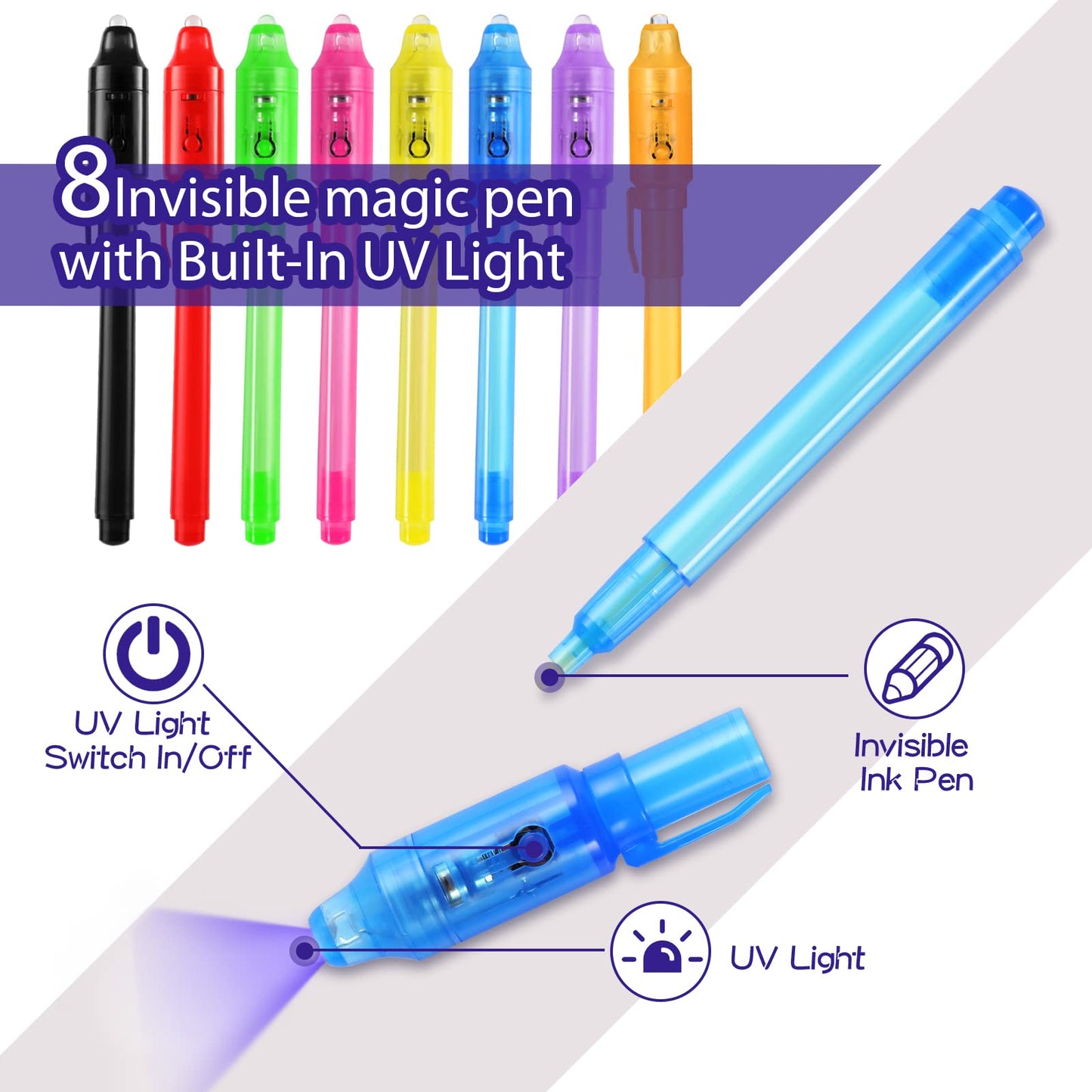 WEST STORY 16PCS Invisible Ink Spy Pens - Plastic Magic Party Favors for Kids, Writing Secret Messages, Model DB0002, Color: Invisible
