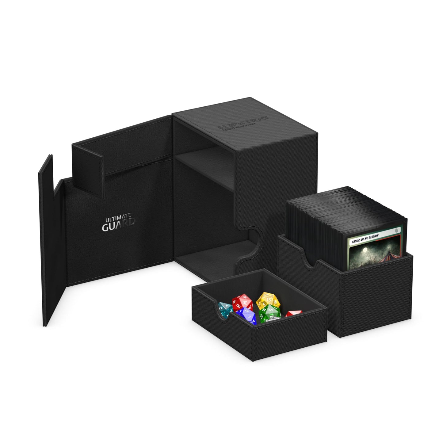 Ultimate Guard Flip'n'Tray 133+, Deck Case for 133 Double-Sleeved TCG Cards + Dice Tray, Black, Independent Magnetic Closure & M