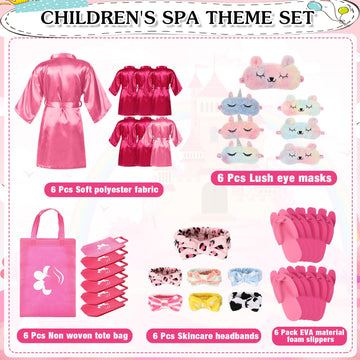 Shihanee 30 Pcs Spa Party Supplies For Girls, 6 Satin Robe 6 Kids Slippers Sleepover Birthday Spa Party Favors (5 Rose Red, 1 Pi