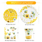 PYCALOW Bee Tableware Decorations - Bumble Bee Themed Party Supplies Include Backdrop, Banner, Plates, Cups, Napkins, Cutlery, T