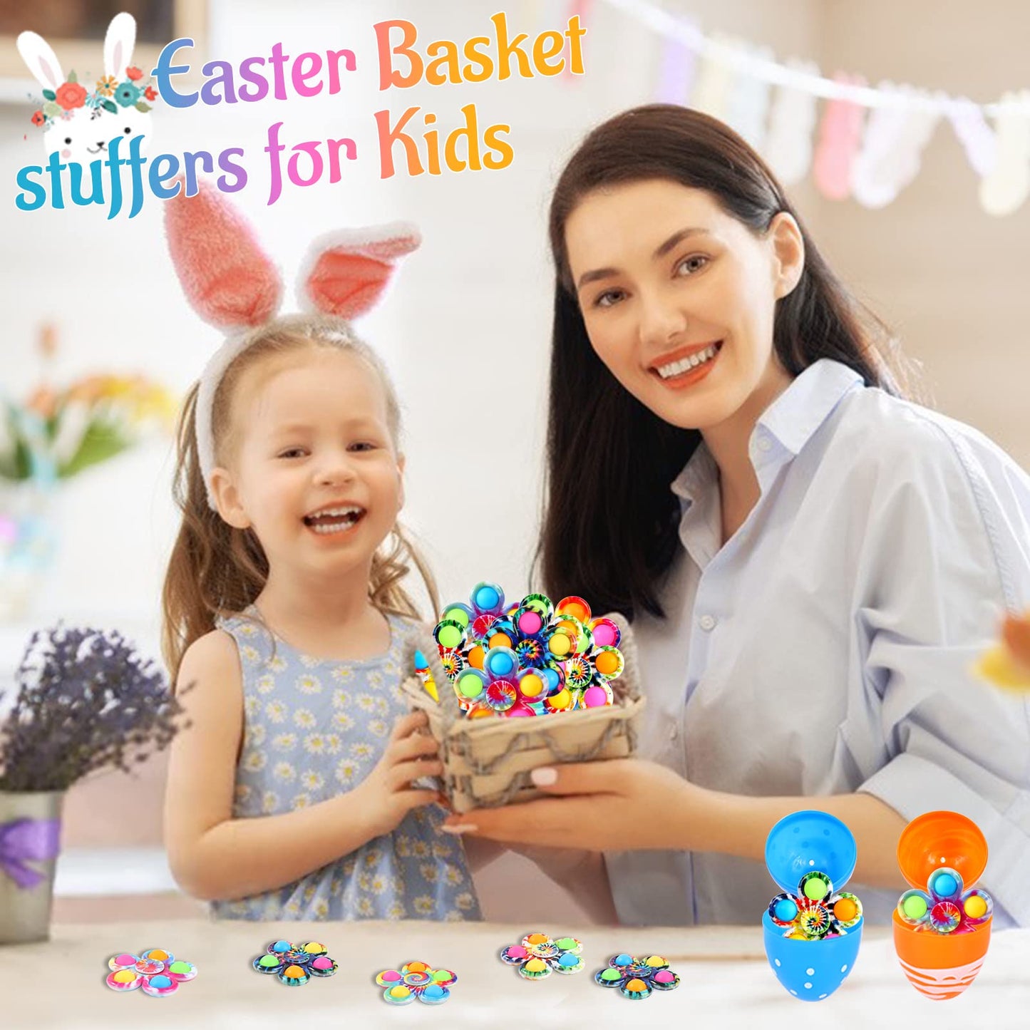 Gigilli 12 Pack Fidget Spinners For Kids, Easter Basket Stuffers Party Favors Sensory Fidget Toys Bulk For Kids 4-8-12, Goodie B