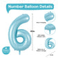 Light Blue Number 6 Balloon For Kids 6Th Birthday, 40 Inch Large Pearl Baby Blue Number Foil Balloon, Mylar Self Inflating Heliu