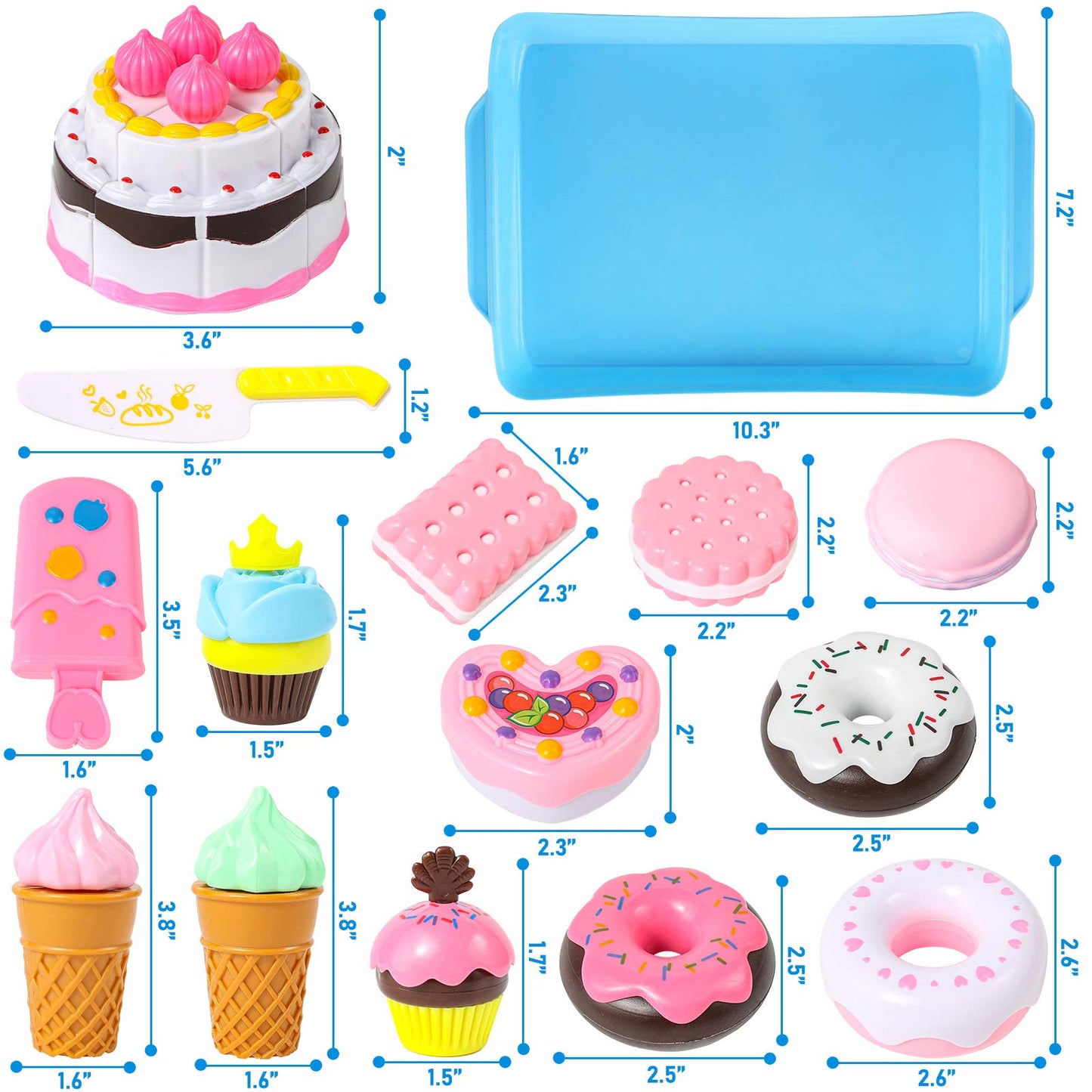 LOVESTOWN Pretend Desserts Food Toy, 15 PCS Play Food Desserts Set for Kids Kitchen, Play Dounts for Toddlers,Toy Food Ice Cream