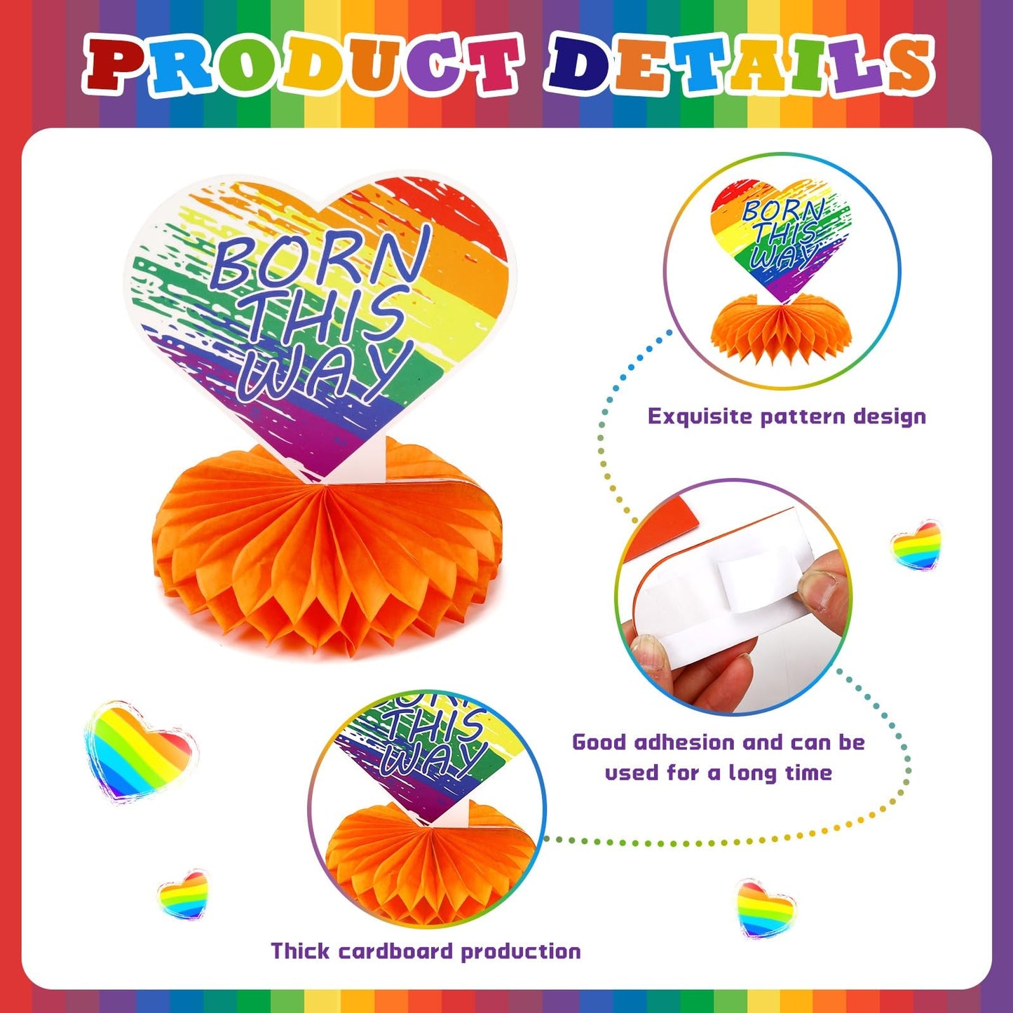 DTOFOOT 10 Pcs Pride Month Table Decorations, Pride Centerpieces for Tables Rainbow Party Decorations Double Side Pride Centerpi