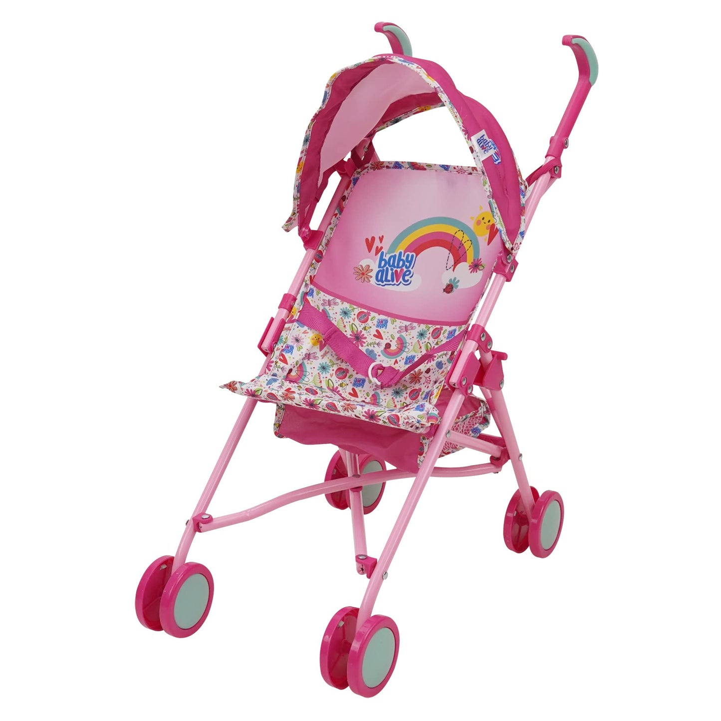 Baby Alive: Doll Stroller - Pink & Rainbow - Fits Dolls Up To 24'', Retractable Canopy, Safety Harness For Baby Doll, Two-Toned 