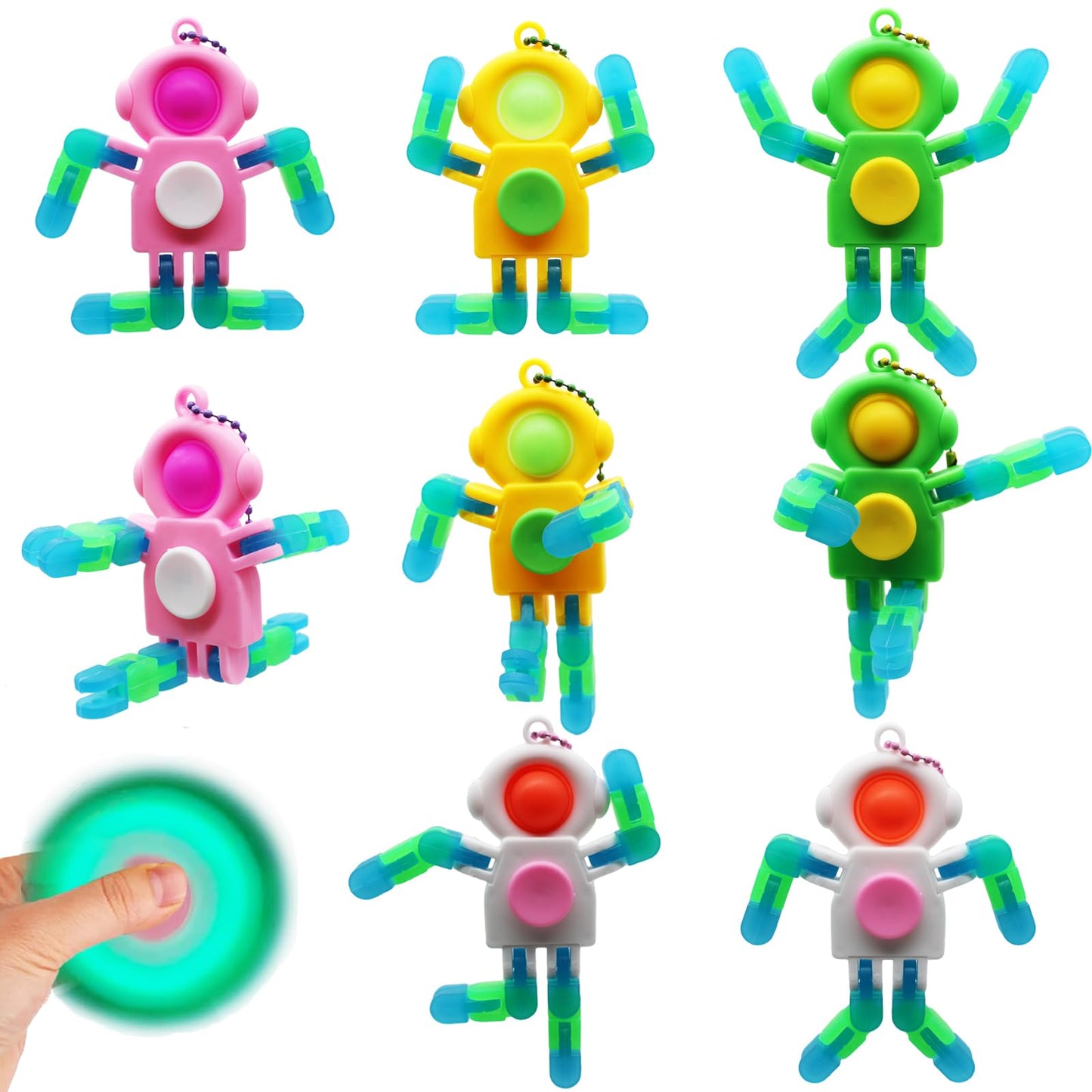 8 Pack Pop Fidget Spinner, Deformable Luminous Fidget Spinners Toy, Wacky Tracks Fidget Toys, Keychain Fidget Toys For Birthday
