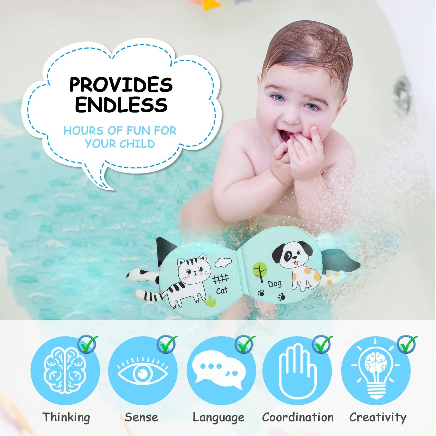 HOTUT Soft Toys Baby Cloth Books, Baby Soft Books, Baby Bath Cloth Book, First Year 3D Animals Tails Crinkle Sensory Touch and F