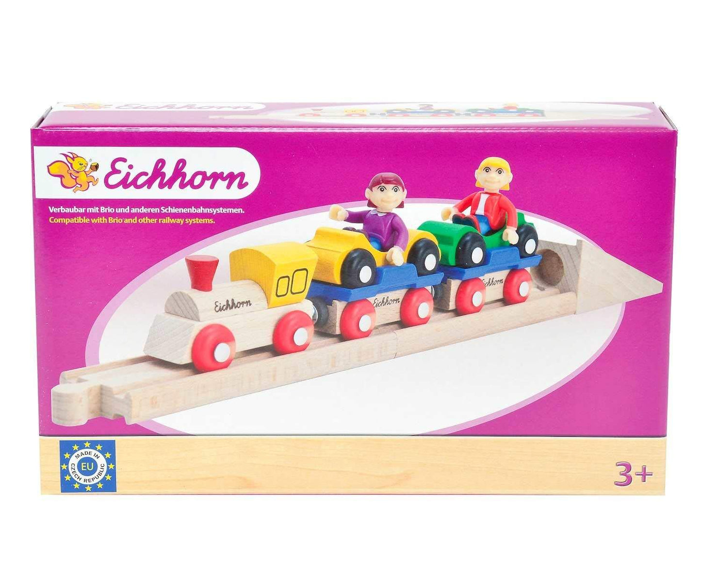 Eichhorn Wooden Car Shuttle Train Set (10 Piece), Brown