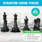 Chess Geeks Best Chess Set - Triple Weighted Tournament Size (4" King), Roll Up Silicone Mat, Large Staunton Pieces, Model BKG-002